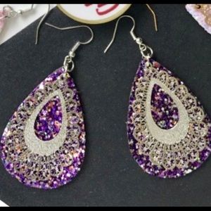💜Purple Sparkle SILVER Accent Tear-Drop Earring